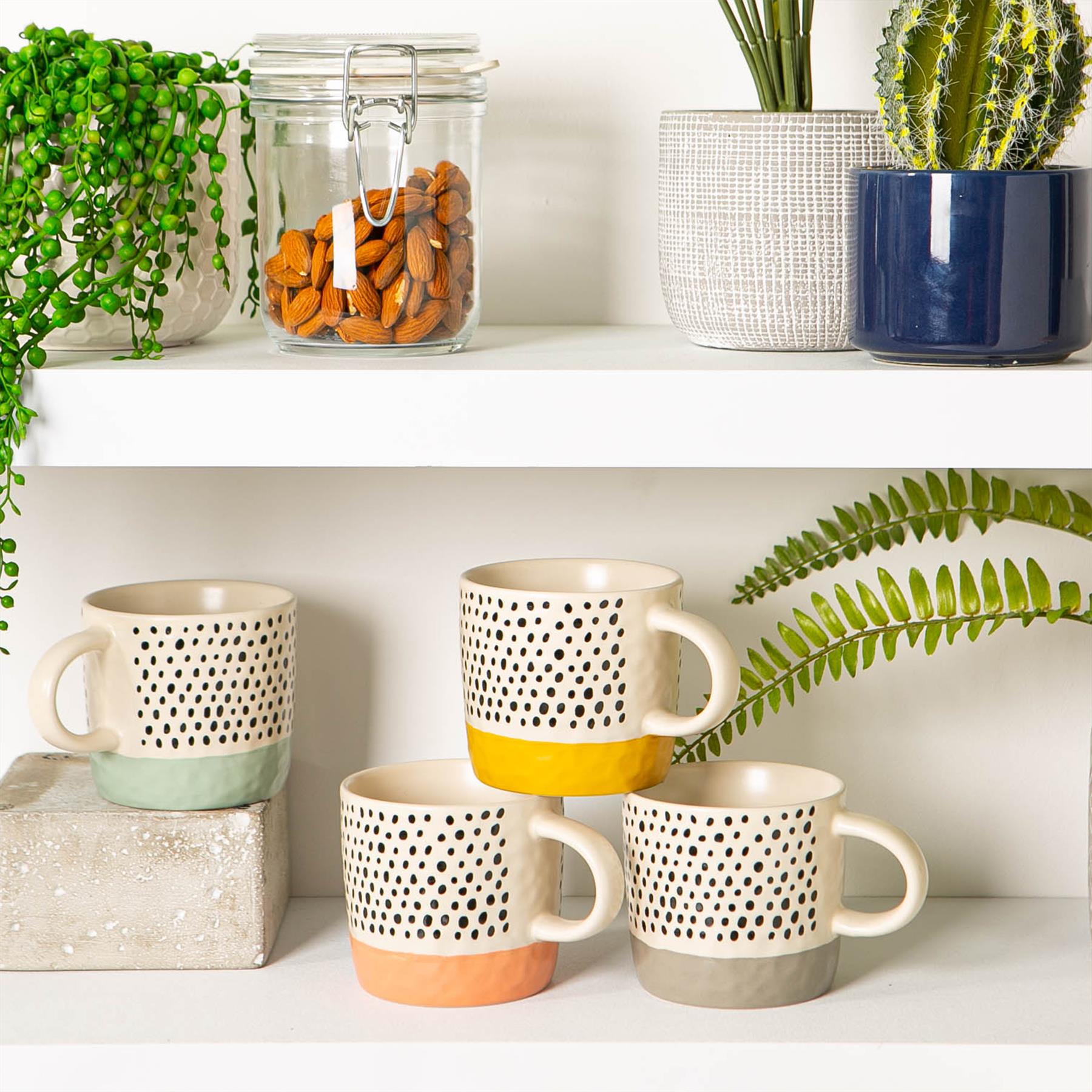 4pc 385ml Dipped Spot Stoneware Coffee Mugs Set