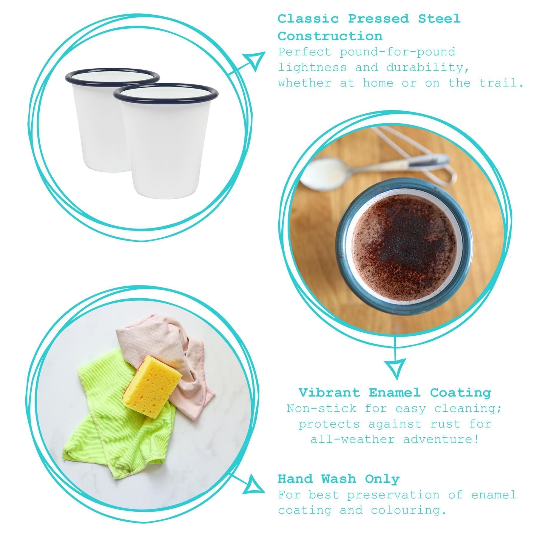 300ml White Enamel Tumblers - Pack of Six