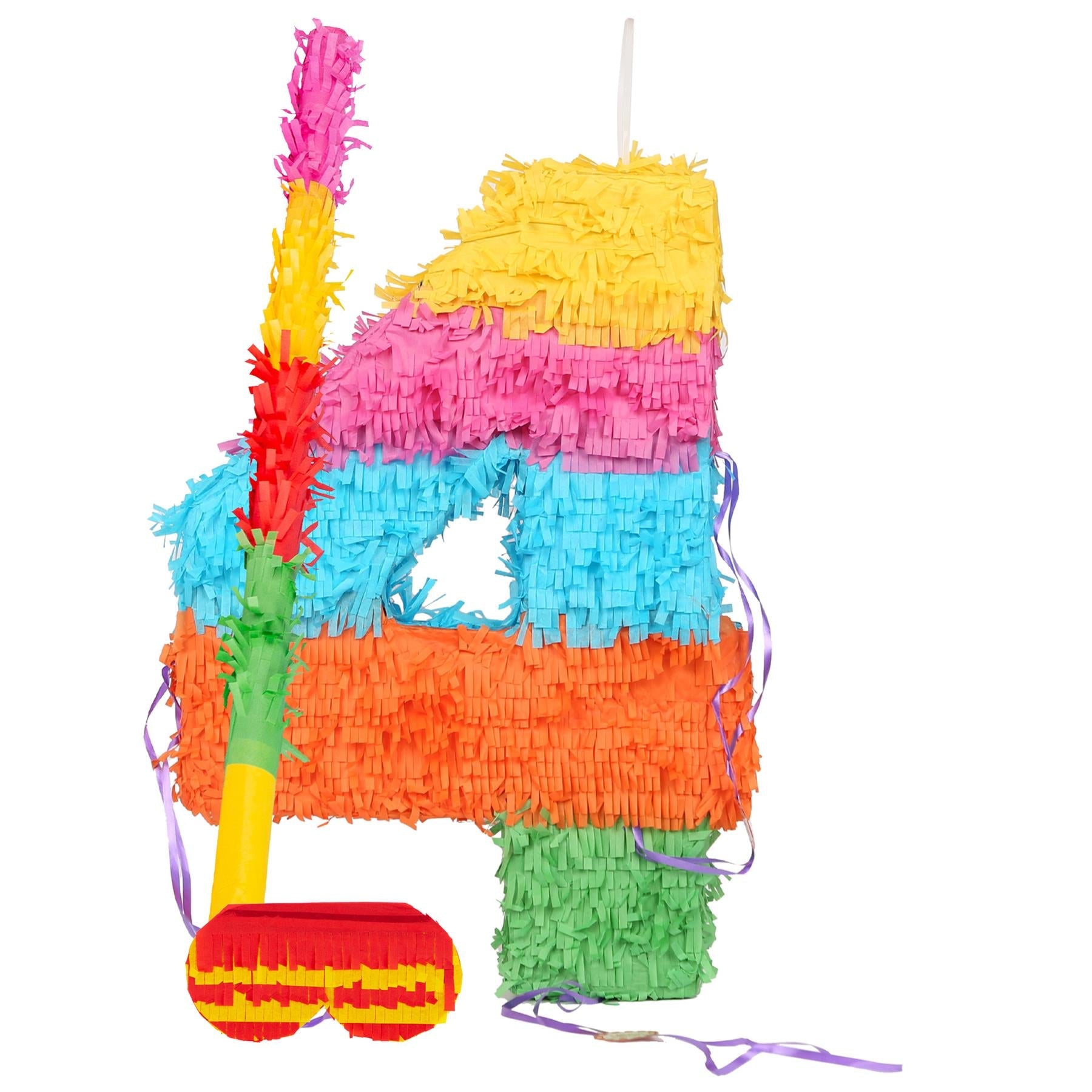Number 4 Pop-Out Pinata with Stick & Blindfold - Multi Stick