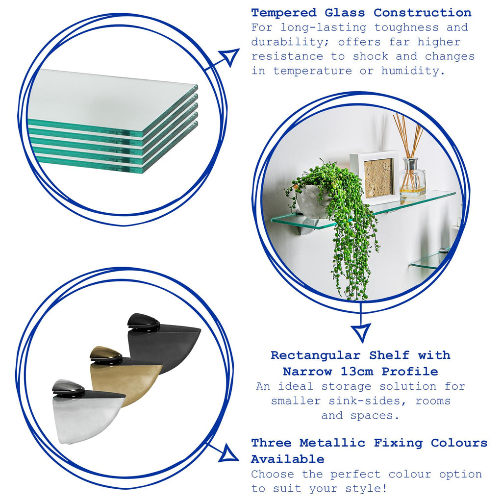 Floating Glass Bathroom Shelves - 60cm - Pack of 2