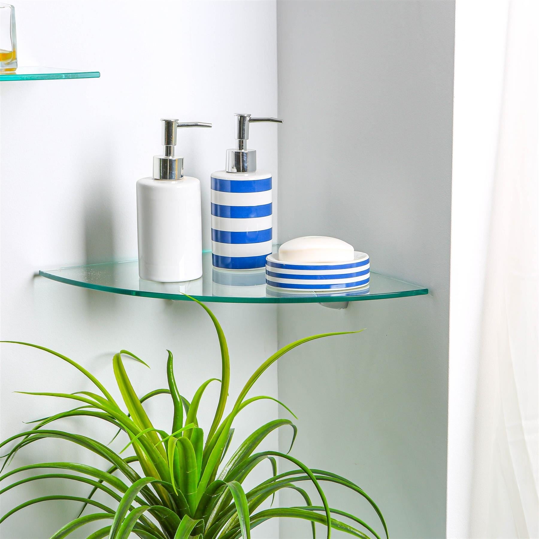 Floating Glass Bathroom Corner Shelves - 30cm - Pack of 3
