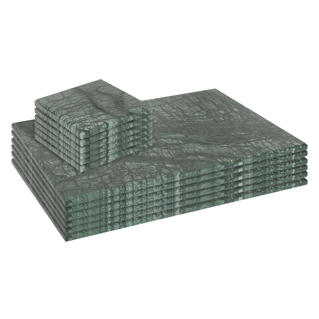 12pc Rectangle Marble Placemats & Square Coasters Set - 30cm x 20cm - Green