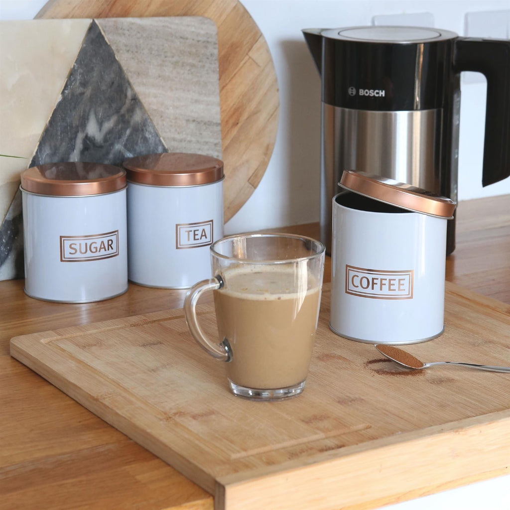 3pc Round Metal Tea Coffee Sugar Canister Set