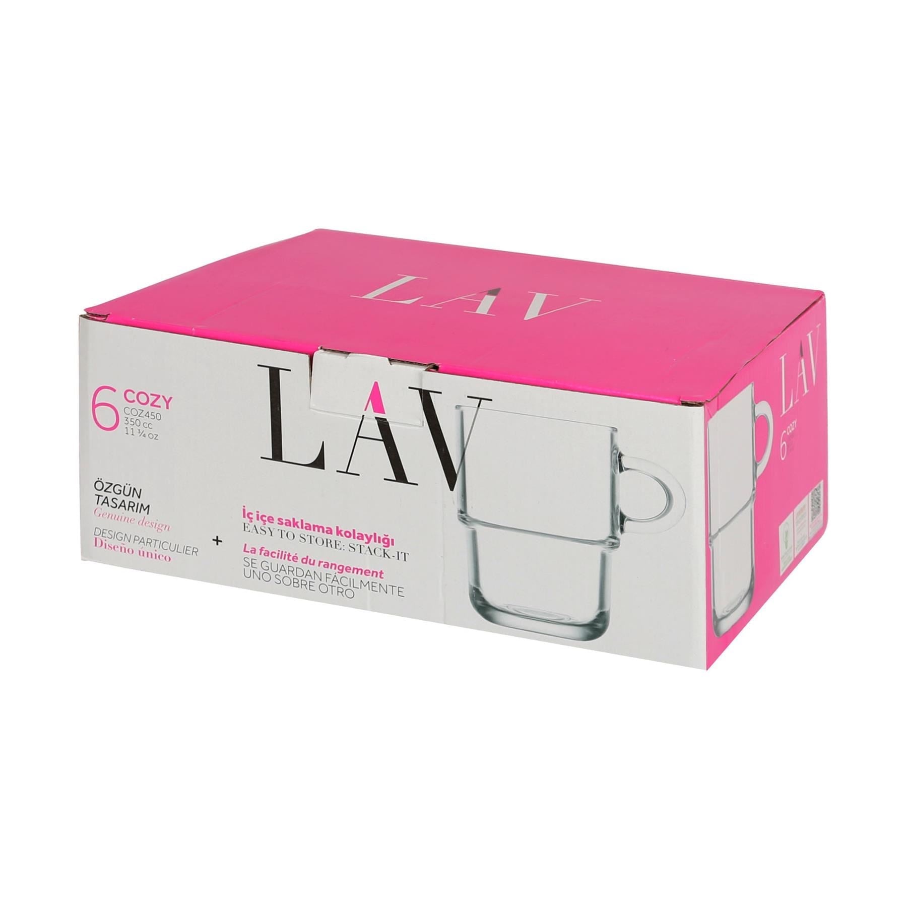 12pc 350ml Cozy Stacking Glass Coffee Cups & Saucers Set