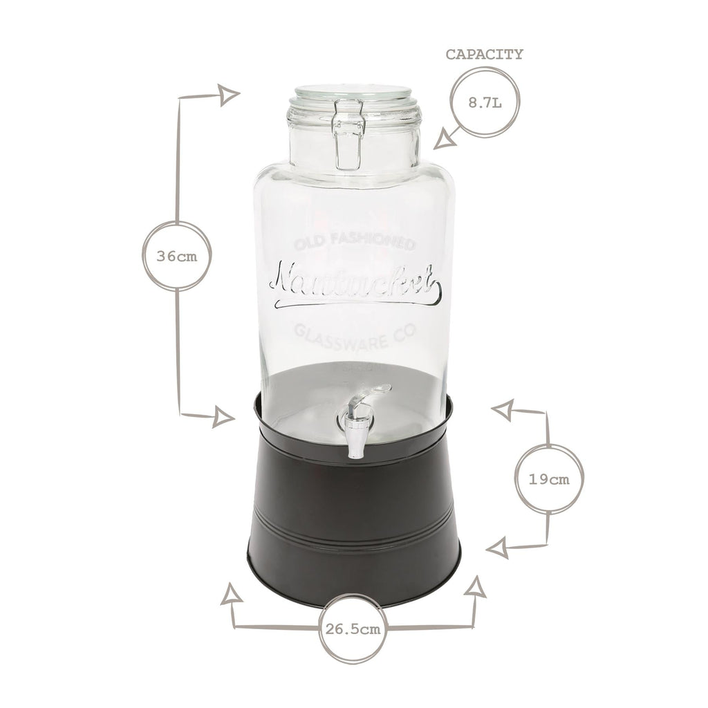 8.7L Glass Drinks Dispenser with Tap & Bucket Stand