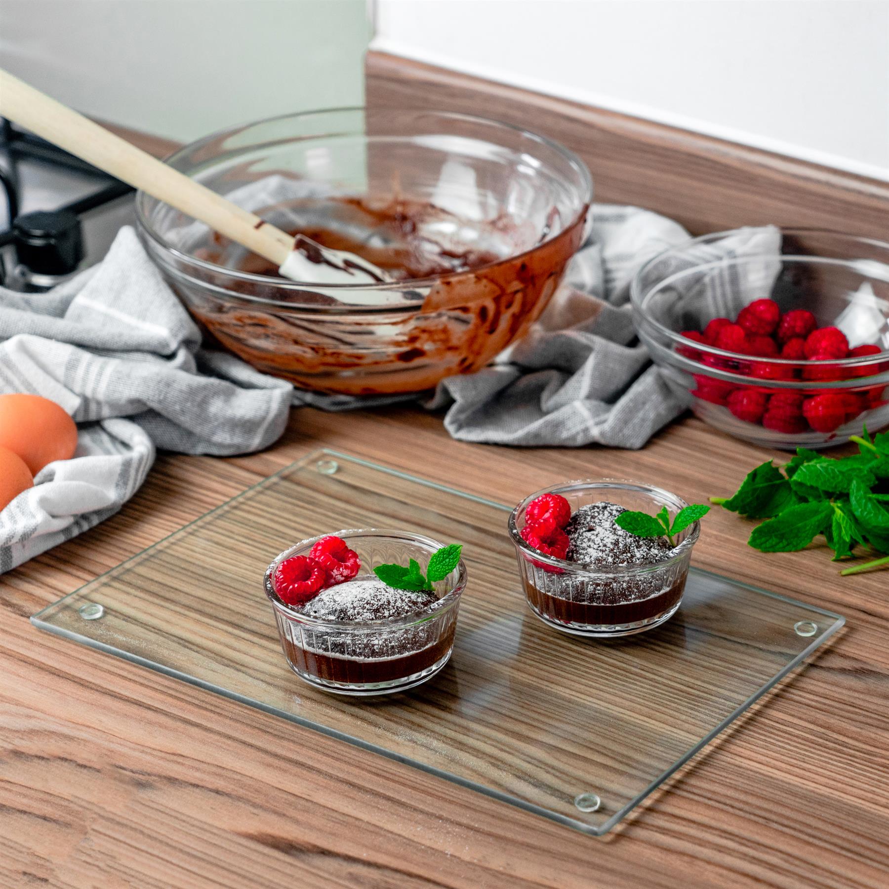 12pc Rectangle Glass Placemats & Round Coasters Set - 30cm x 20cm - Clear