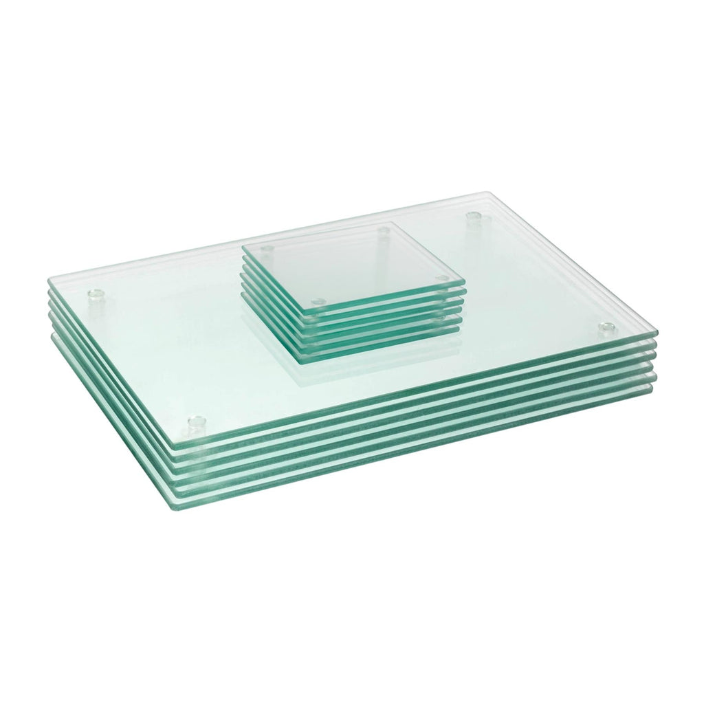 12pc Rectangle Glass Placemats & Square Coasters Set - 30cm x 20cm - Clear