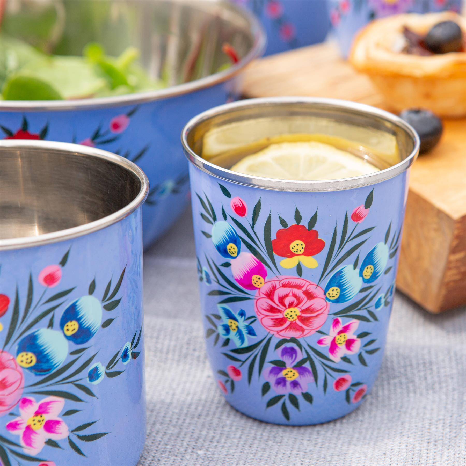 Pansy 1.7L Hand-Painted Picnic Water Jug with 300ml Tumblers Set