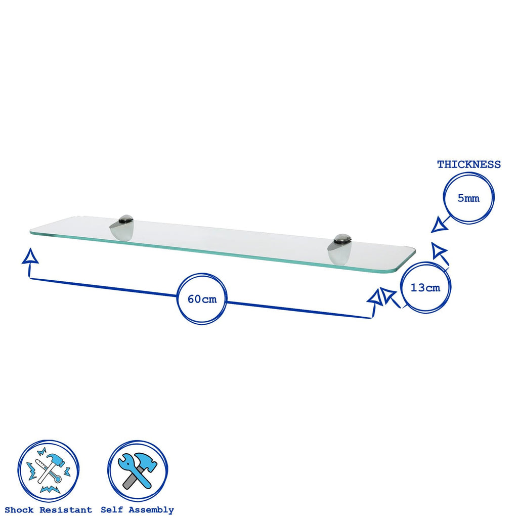 Rounded Floating Glass Bathroom Shelves - 60cm - Pack of 3