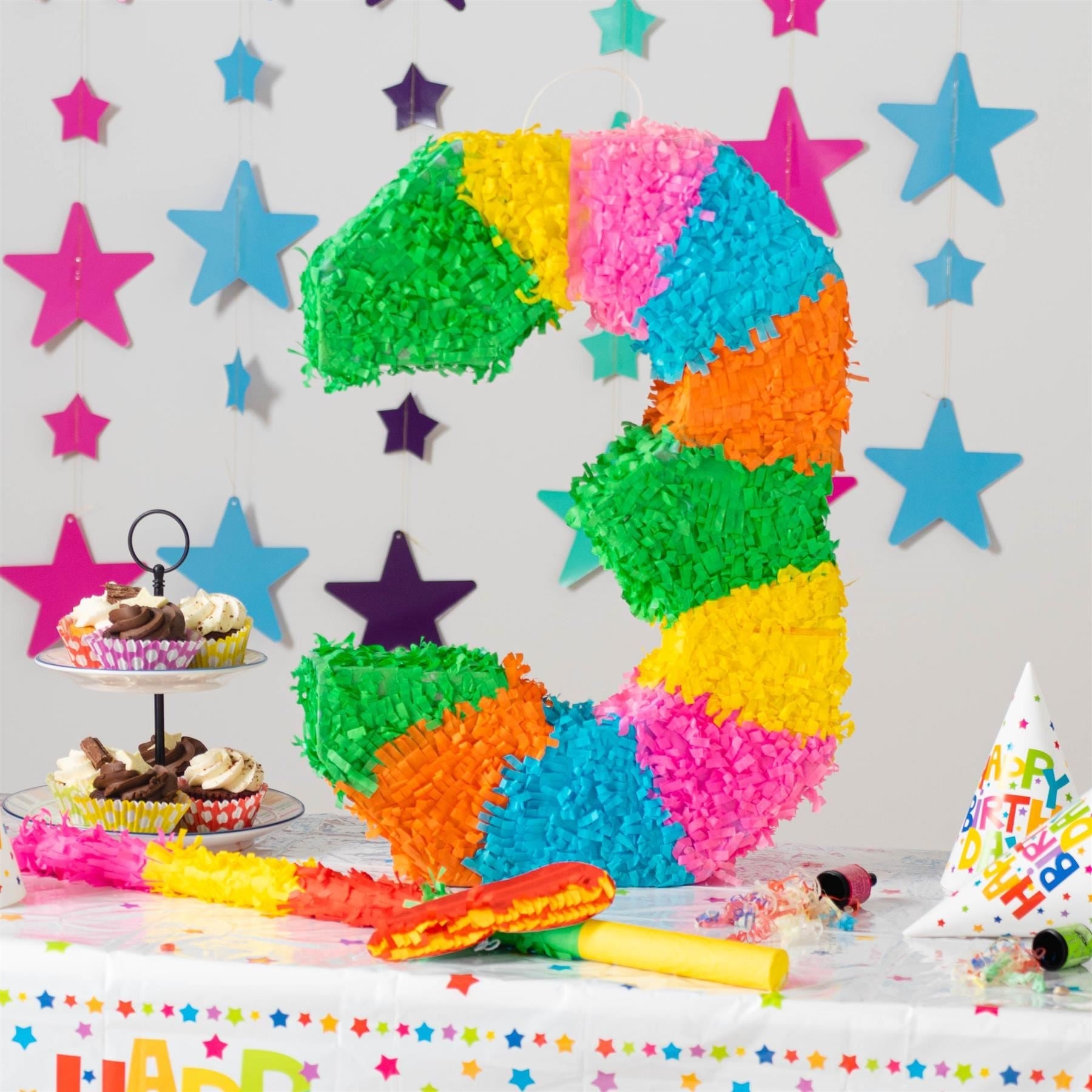 Number 3 Pop-Out Pinata with Stick & Blindfold - Multi Stick