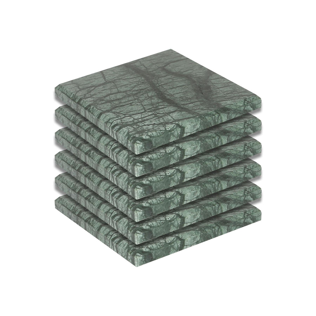 Square Marble Coasters - 10cm - Green - Pack of 6