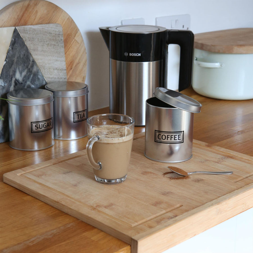 3pc Round Metal Tea Coffee Sugar Canister Set