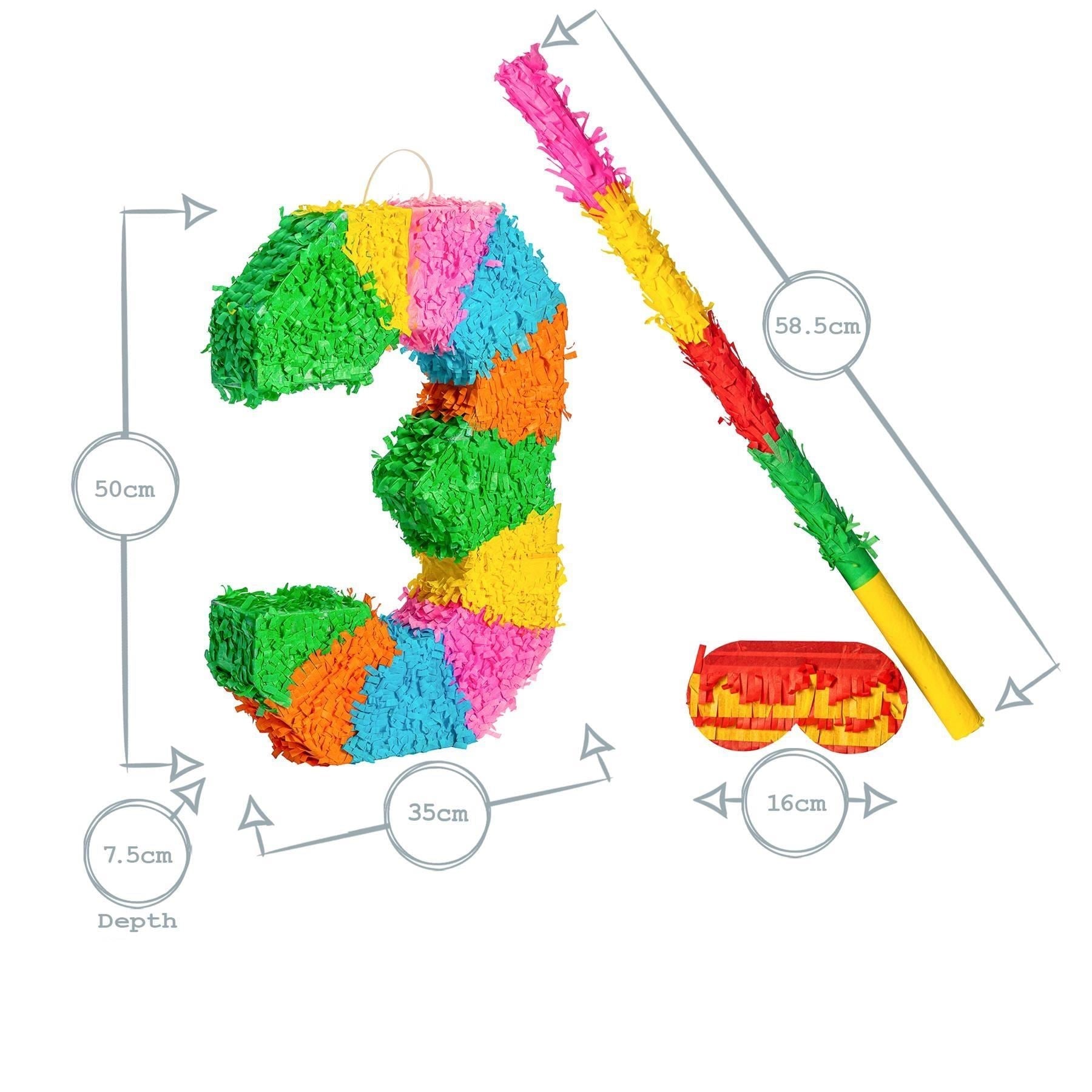 Number 3 Pop-Out Pinata with Stick & Blindfold - Multi Stick