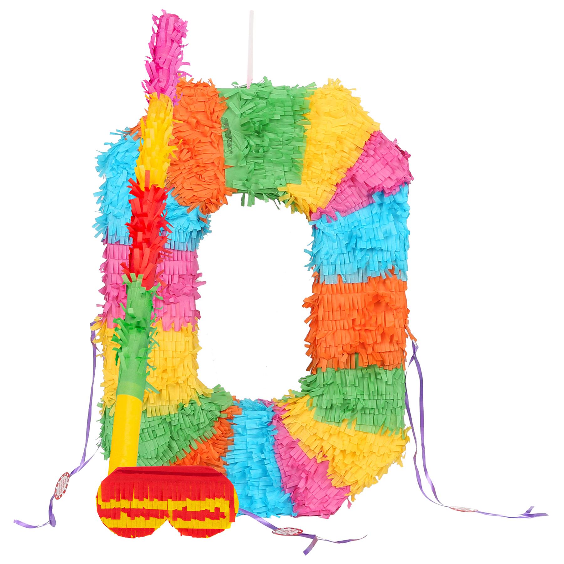 Number 0 Pop-Out Pinata with Stick & Blindfold - Multi Stick