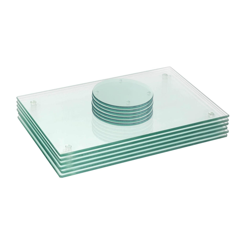 12pc Rectangle Glass Placemats & Round Coasters Set - 30cm x 20cm - Clear