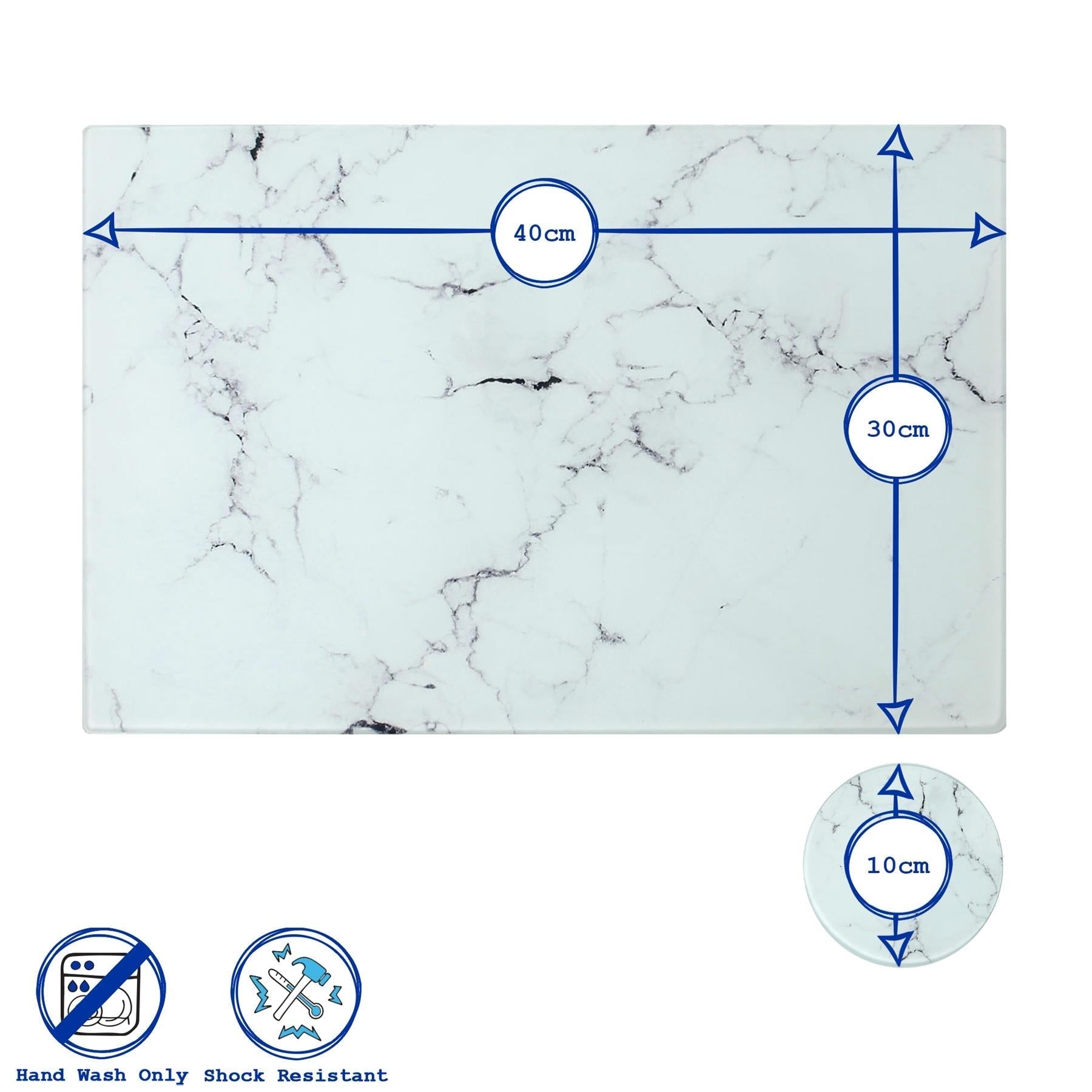 12pc Rectangle Glass Placemats & Round Coasters Set - 40cm x 30cm - Marble