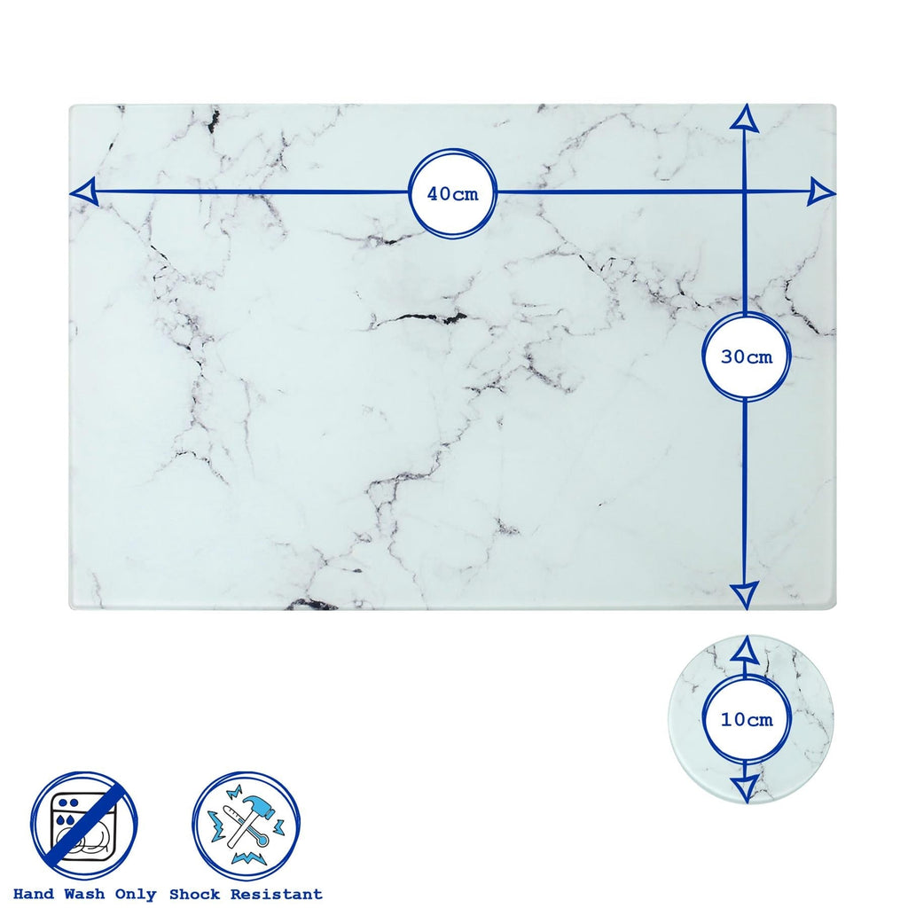 12pc Rectangle Glass Placemats & Round Coasters Set - 40cm x 30cm - Marble