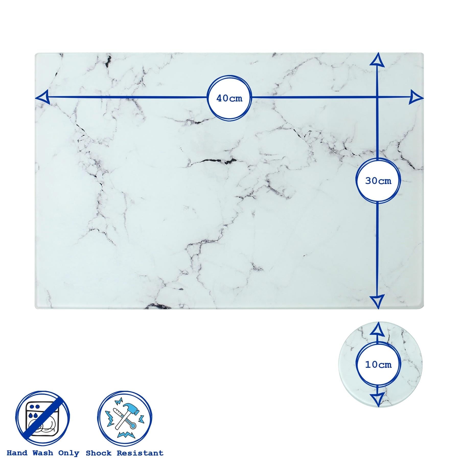 12pc Rectangle Glass Placemats & Round Coasters Set - 40cm x 30cm - Marble