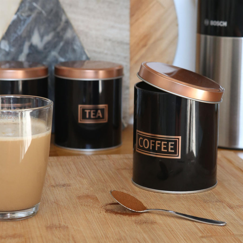 3pc Round Metal Tea Coffee Sugar Canister Set