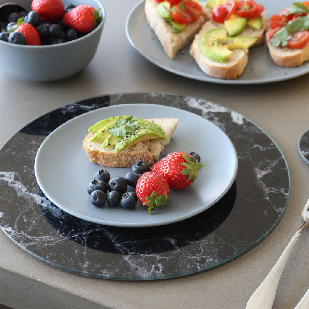 Round Glass Placemats - 30cm - Marble - Pack of 6