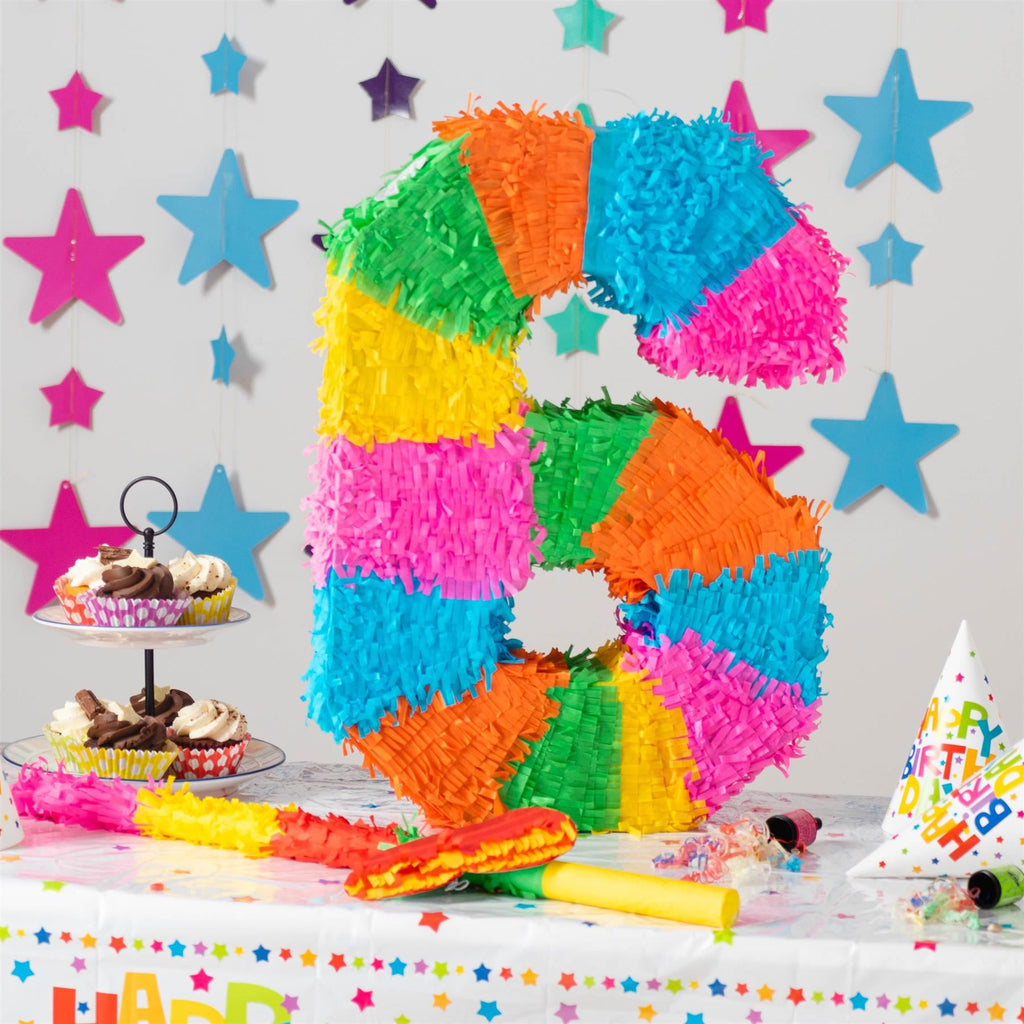 Number 6 Pop-Out Pinata with Stick & Blindfold - Multi Stick