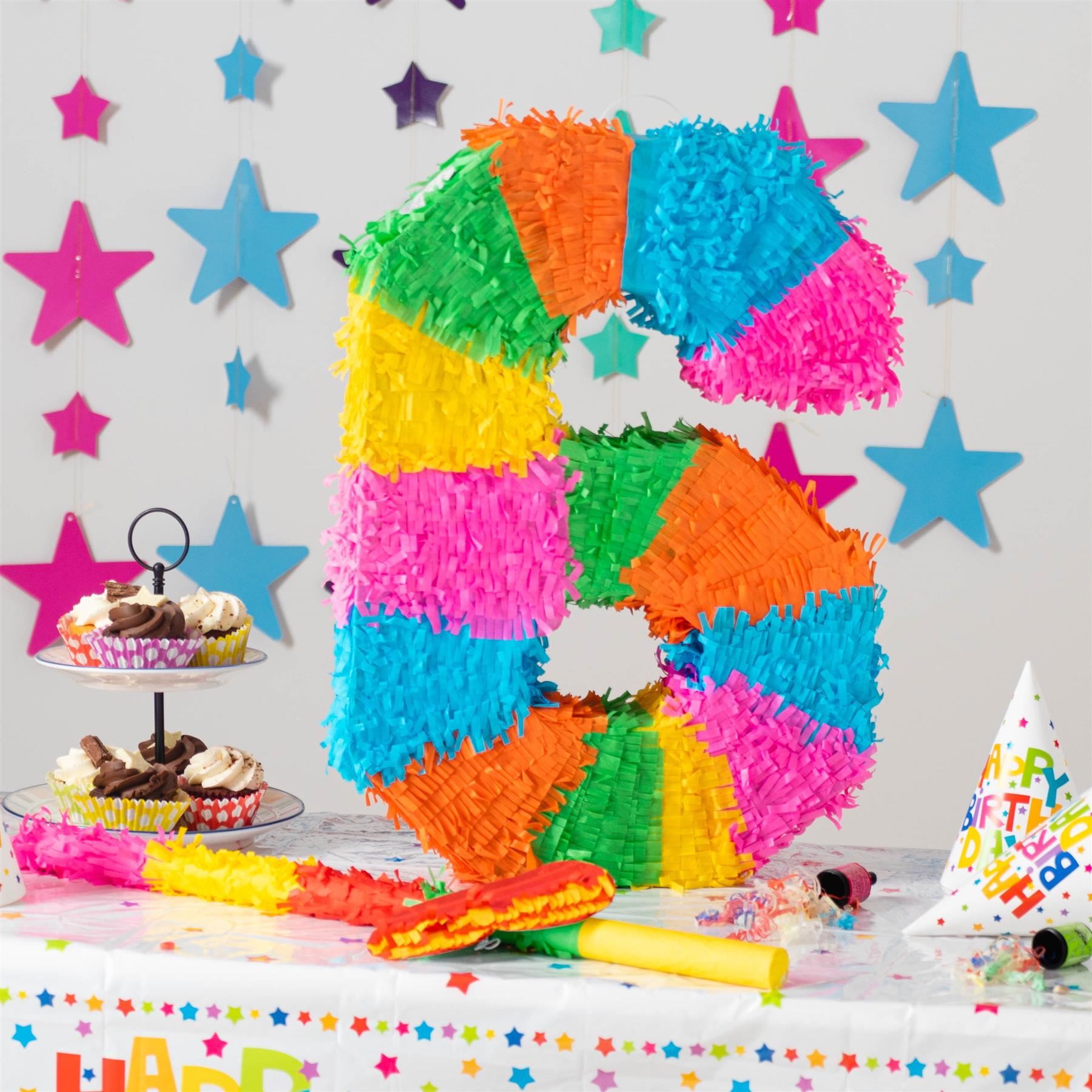 Number 6 Pop-Out Pinata with Stick & Blindfold - Multi Stick