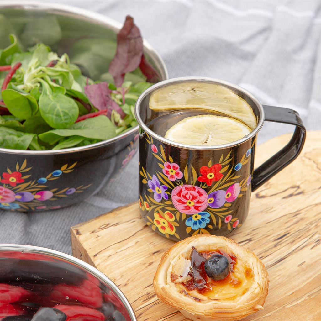 Pansy 450ml Hand-Painted Camping Mugs - Pack of Six