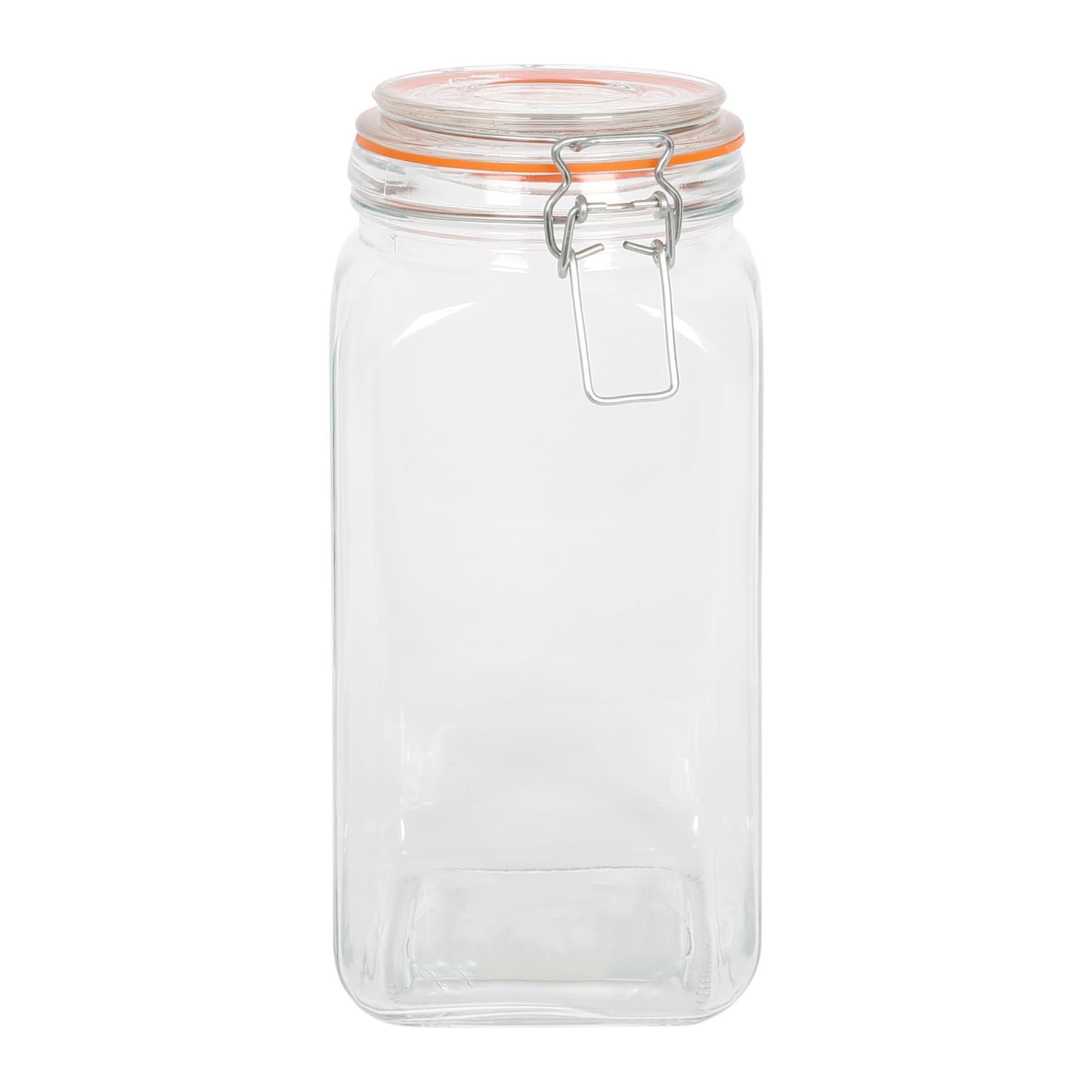 1.7L Square Glass Jar with Clip-Top Lid