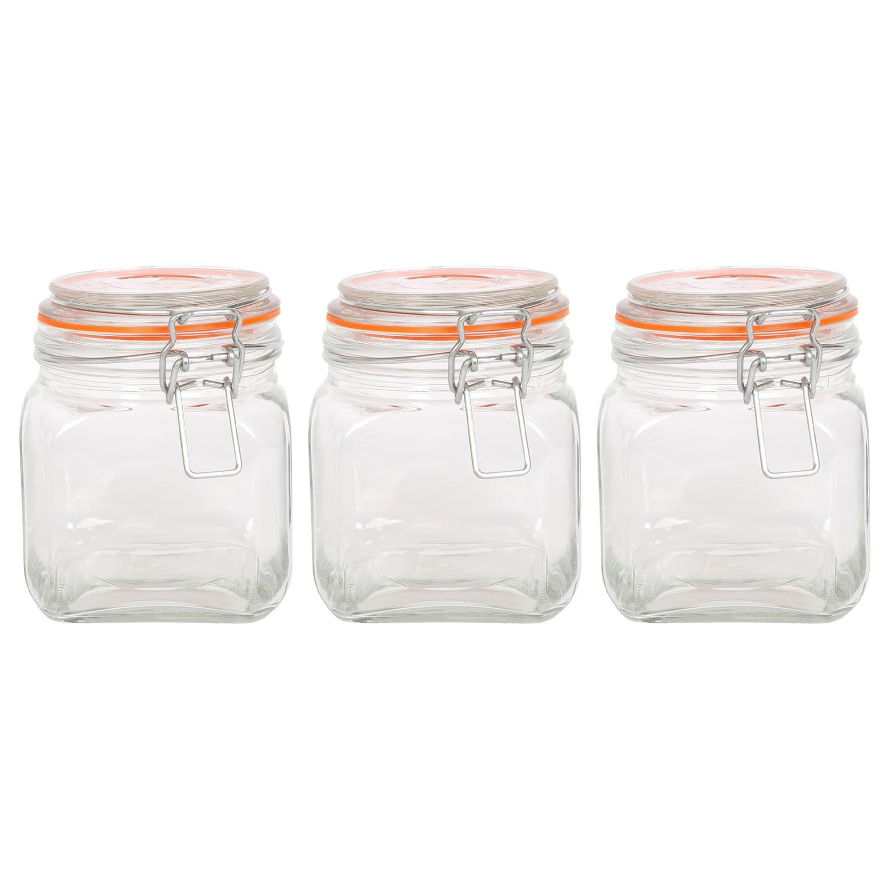 760ml Square Glass Jars with Clip-Top Lids - Pack of Three