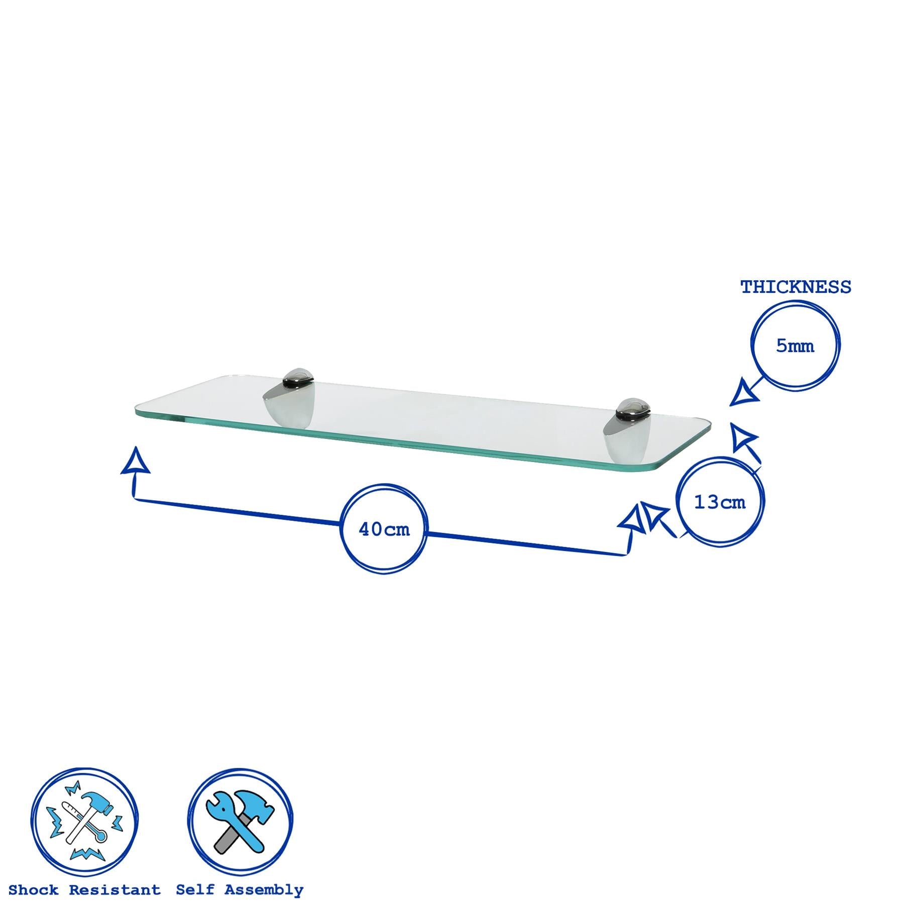 Rounded Floating Glass Bathroom Shelves - 40cm - Pack of 2