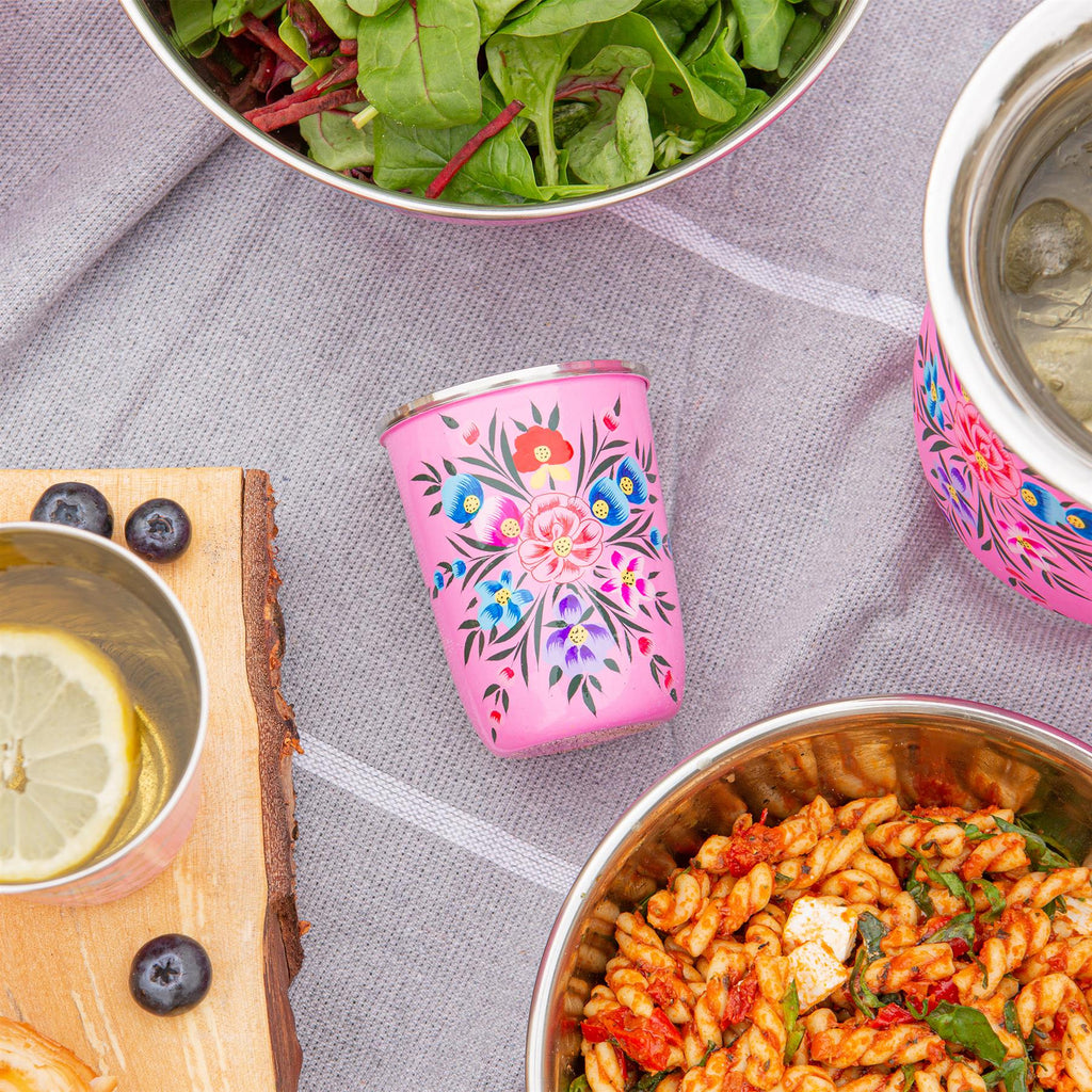 Pansy 1.7L Hand-Painted Picnic Water Jug with 300ml Tumblers Set