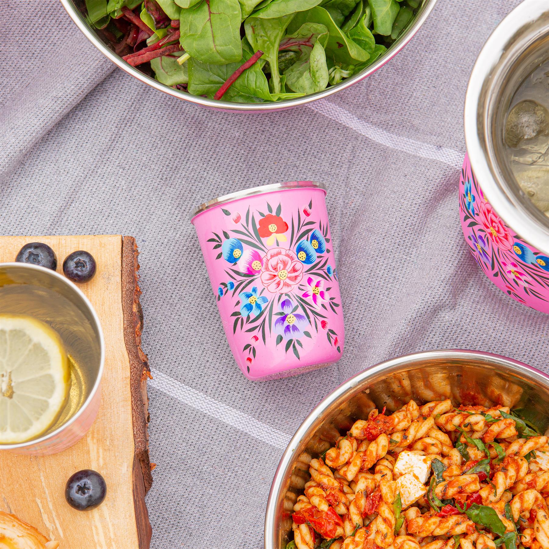 Pansy 1.7L Hand-Painted Picnic Water Jug with 300ml Tumblers Set