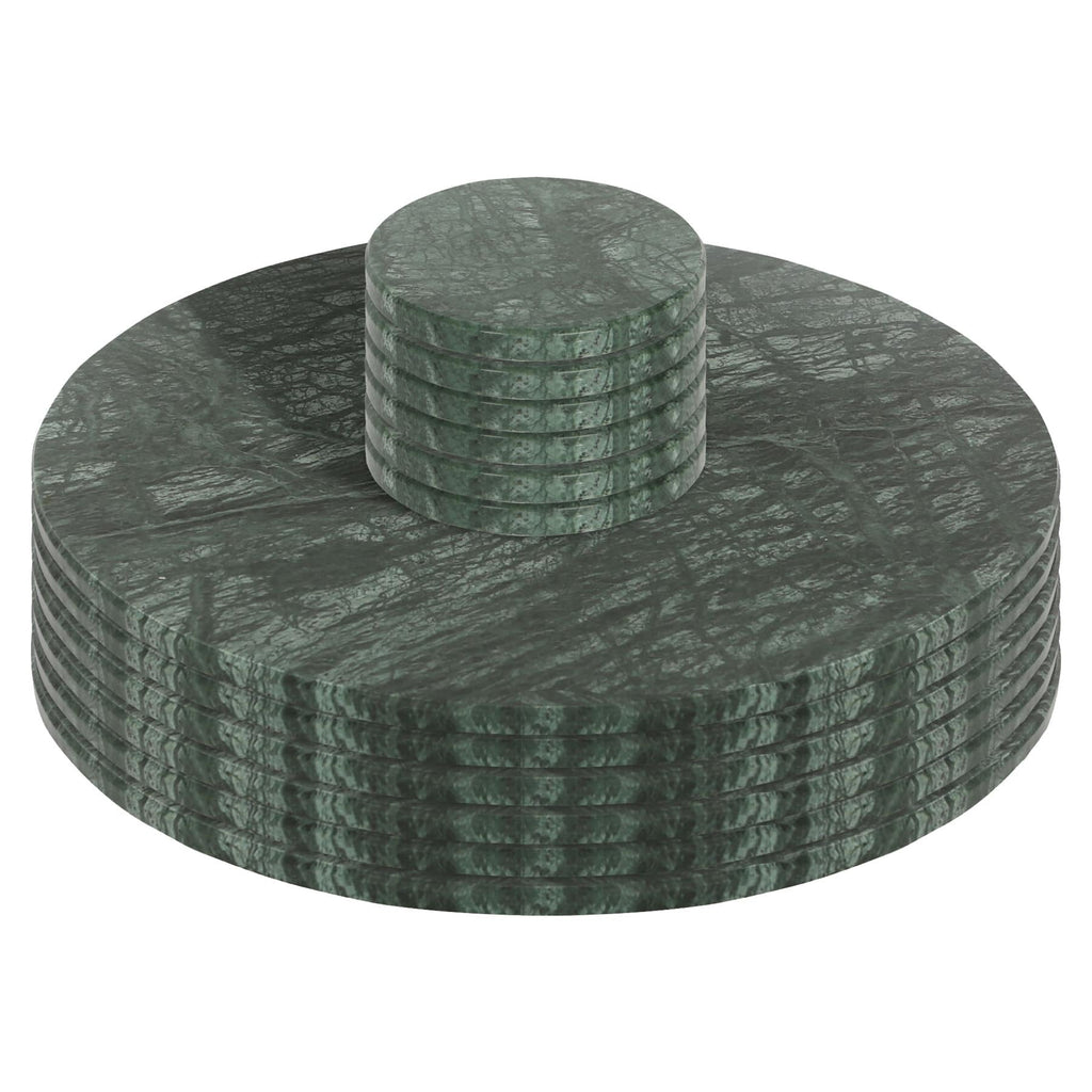 12pc Round Marble Placemats & Round Coasters Set - 30cm - Green