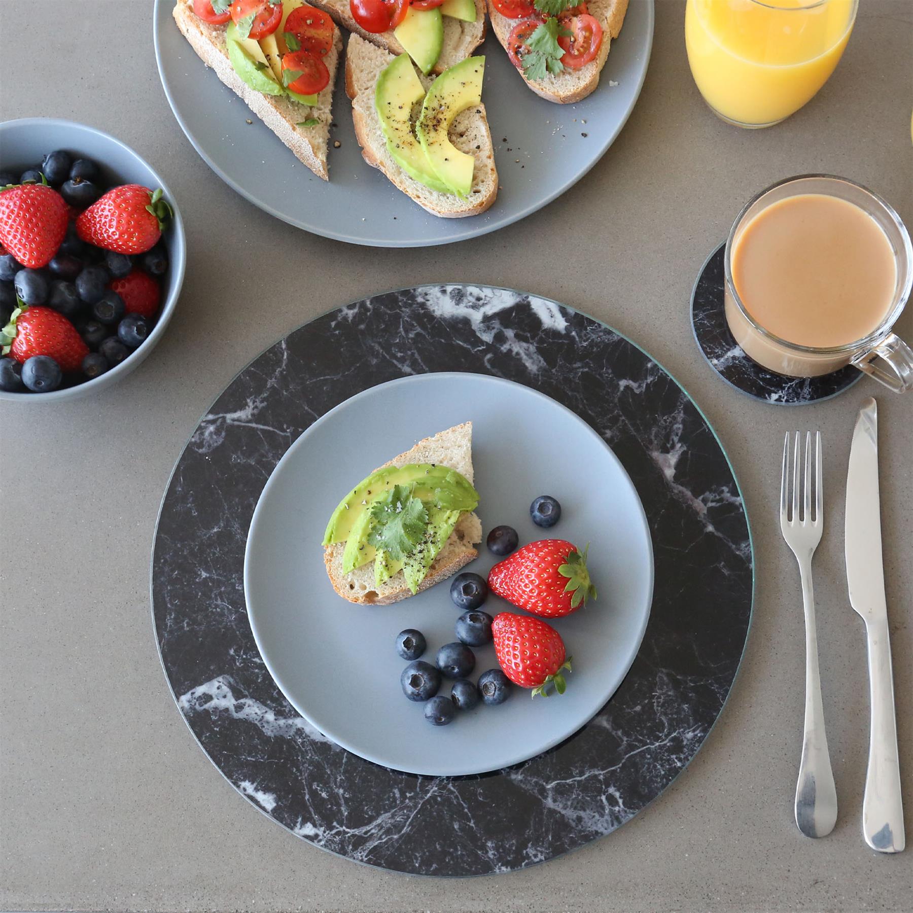 Round Glass Chopping Board - 30cm - Marble
