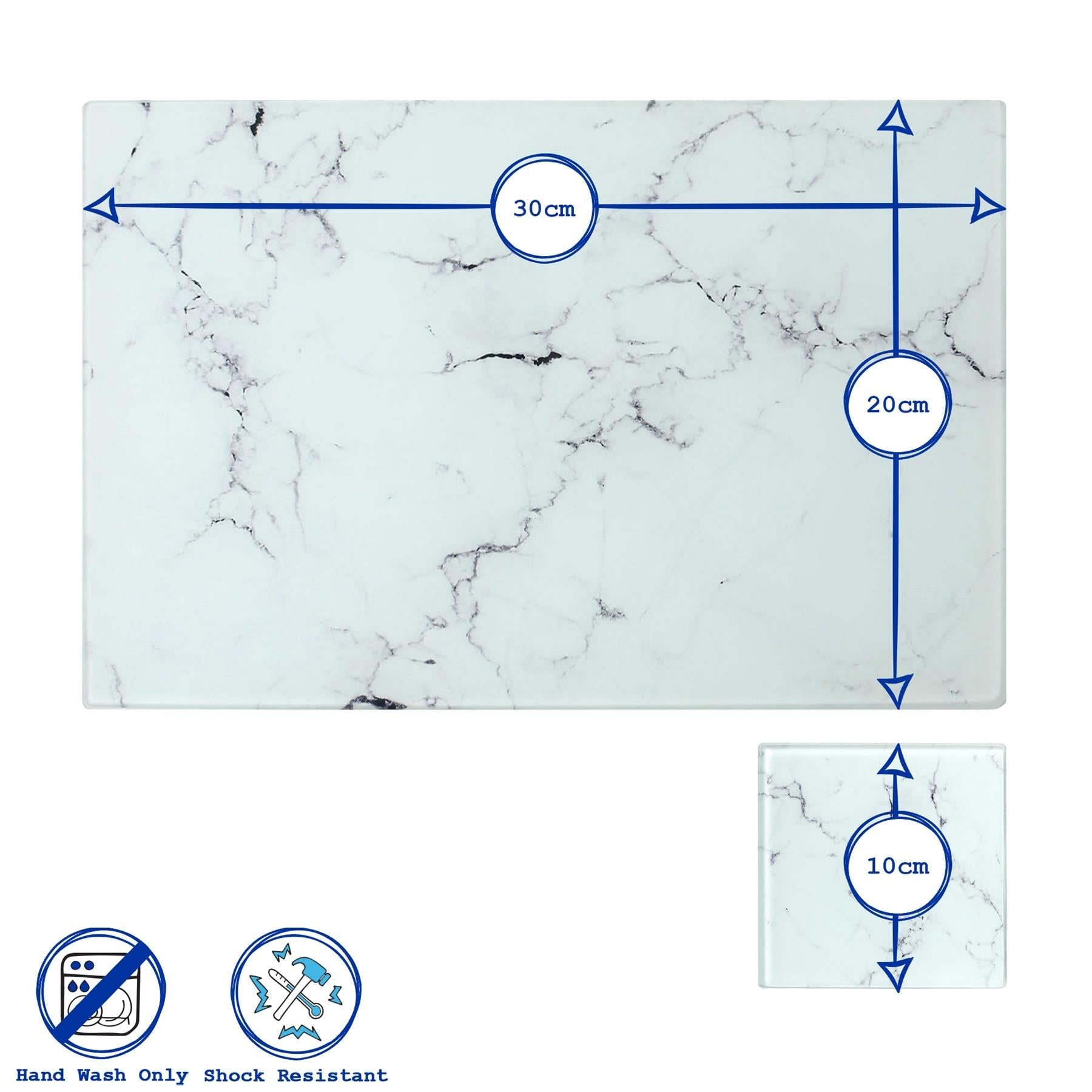 12pc Rectangle Glass Placemats & Square Coasters Set - 30cm x 20cm - Marble