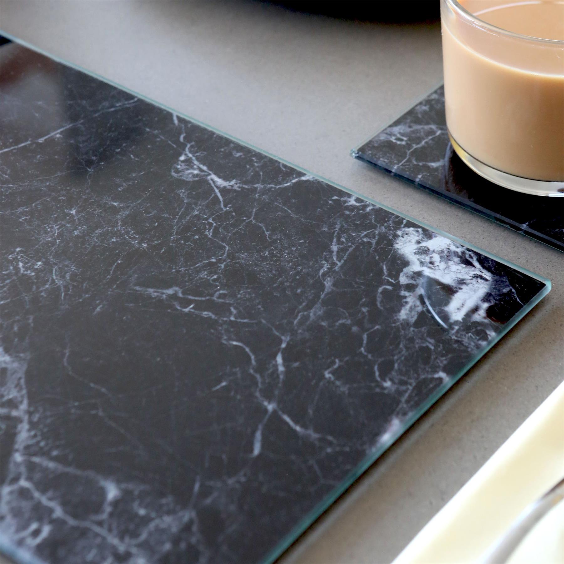 Rectangle Glass Placemats - 30cm x 20cm - Marble - Pack of 6