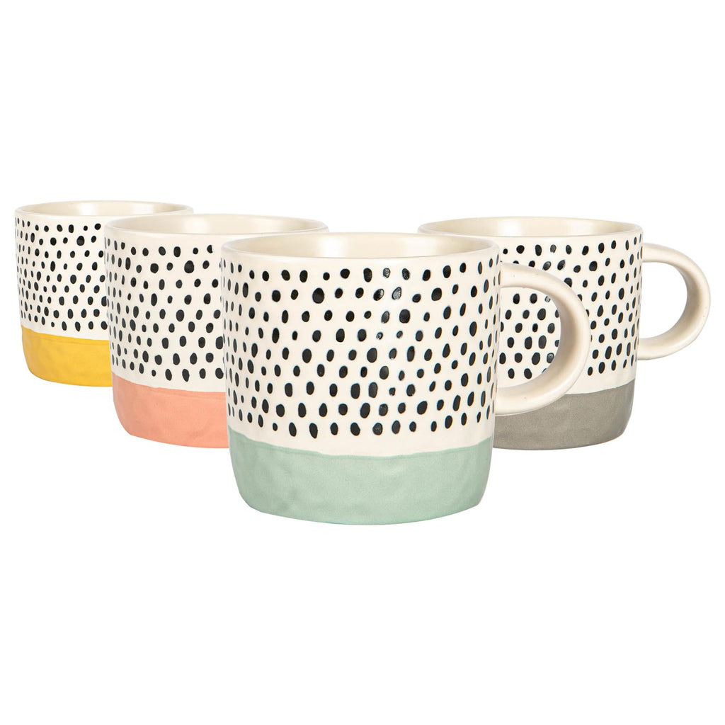 4pc 385ml Dipped Spot Stoneware Coffee Mugs Set