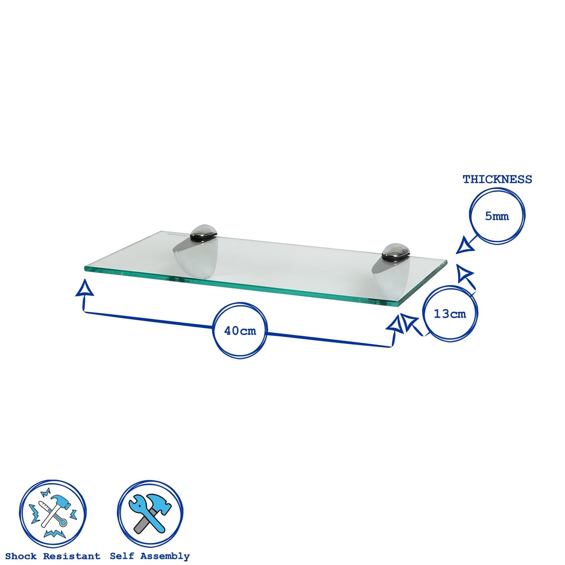 Floating Glass Bathroom Shelves - 40cm - Pack of 2