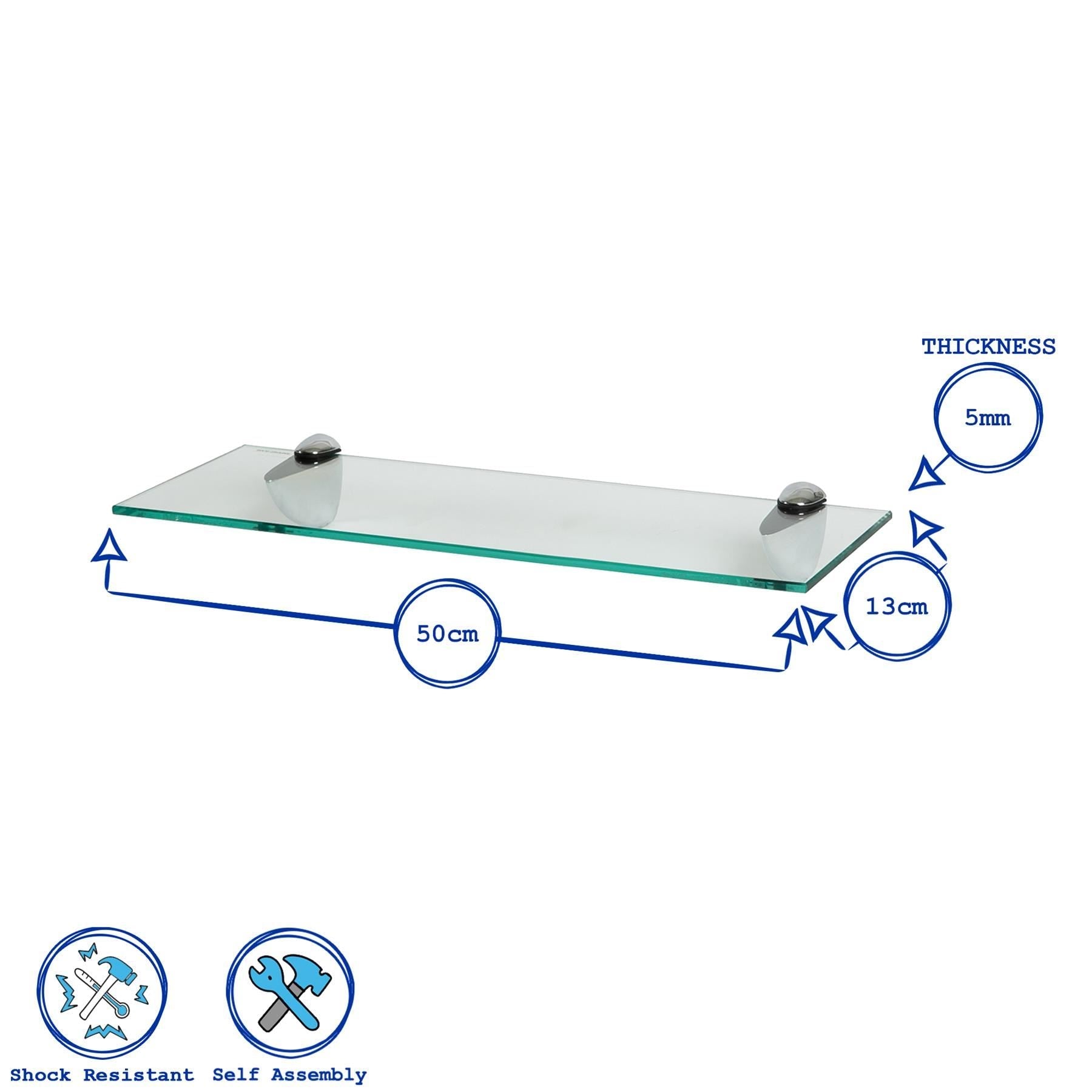 Floating Glass Bathroom Shelves - 50cm - Pack of 2