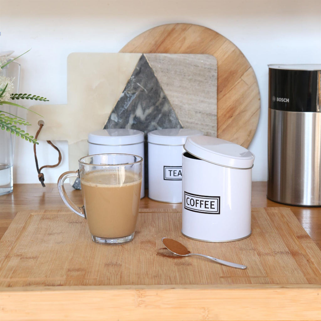 3pc Round Metal Tea Coffee Sugar Canister Set