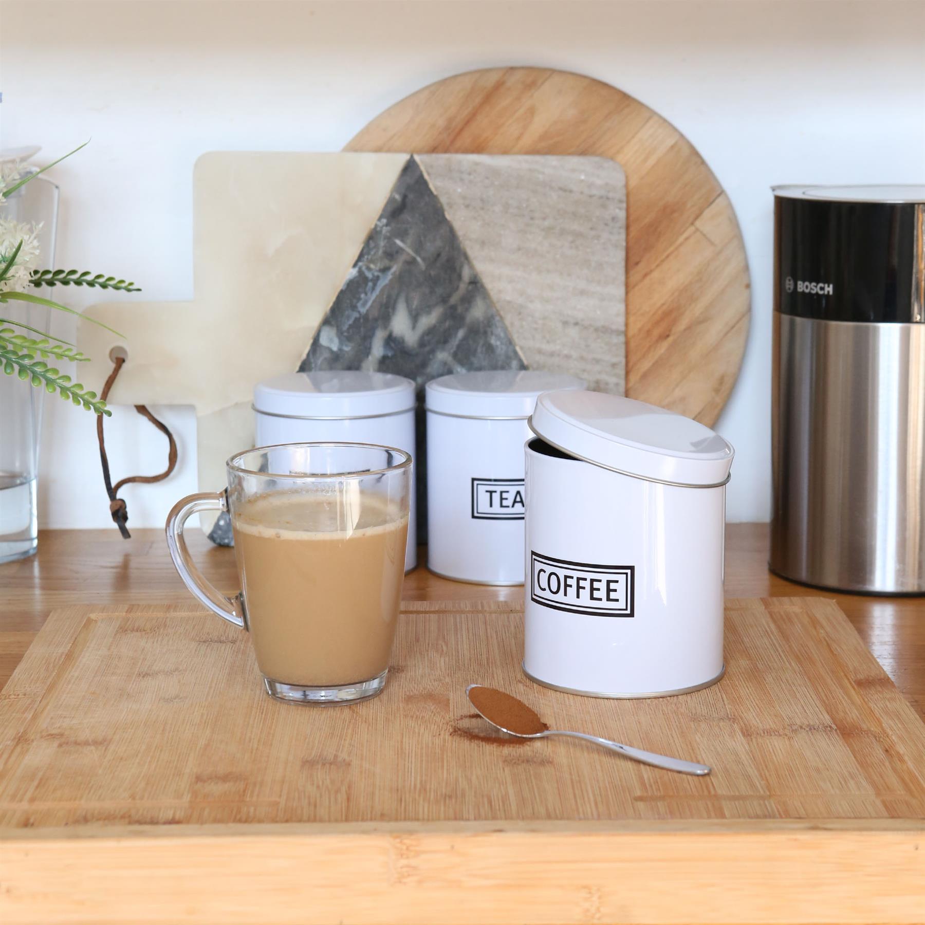 3pc Round Metal Tea Coffee Sugar Canister Set