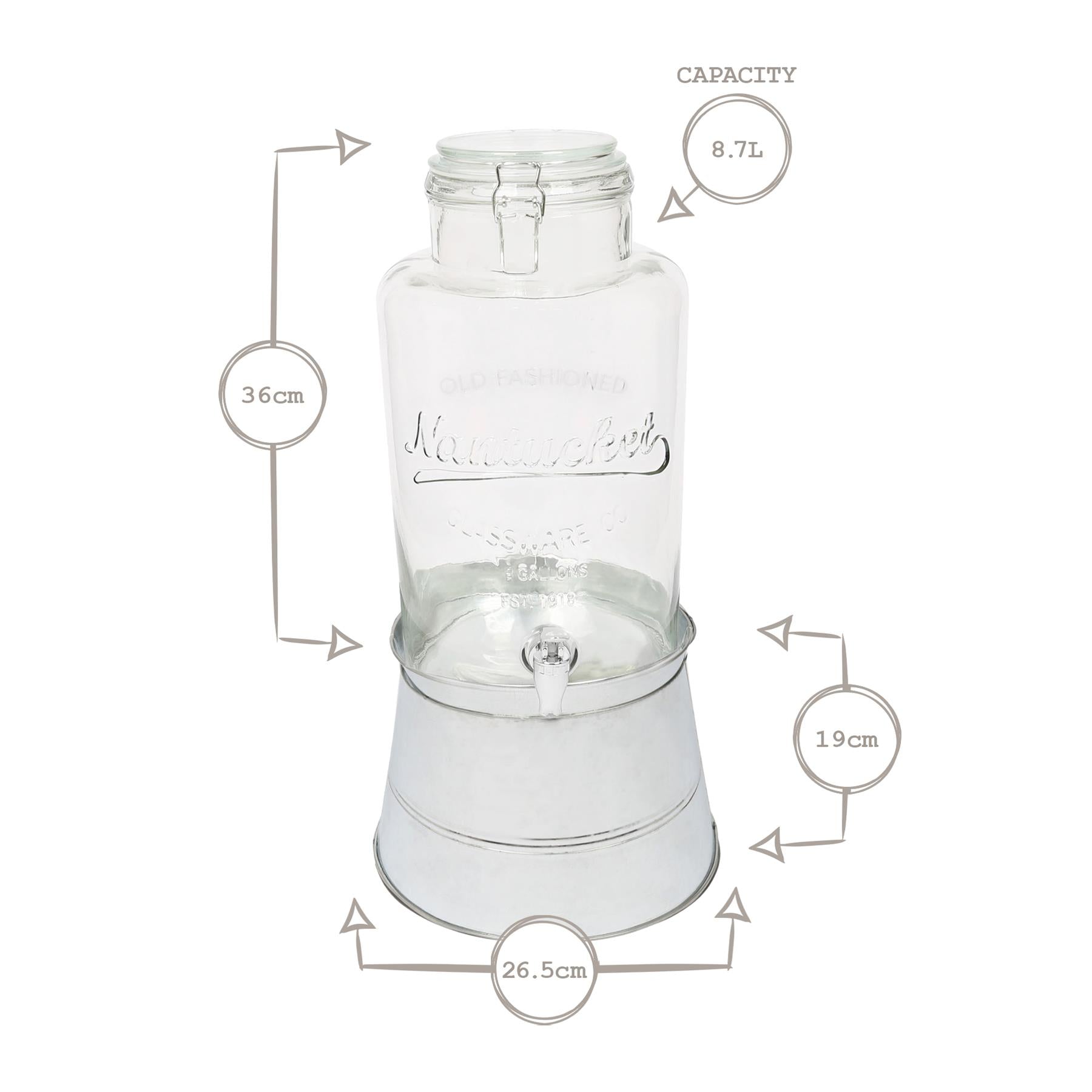 8.7L Glass Drinks Dispenser with Tap & Bucket Stand