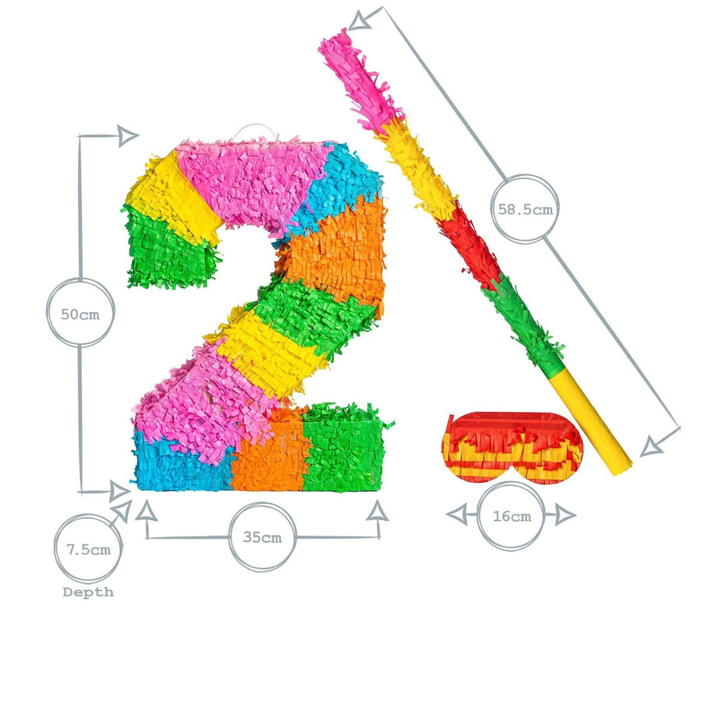 Number 2 Pop-Out Pinata with Stick & Blindfold - Multi Stick
