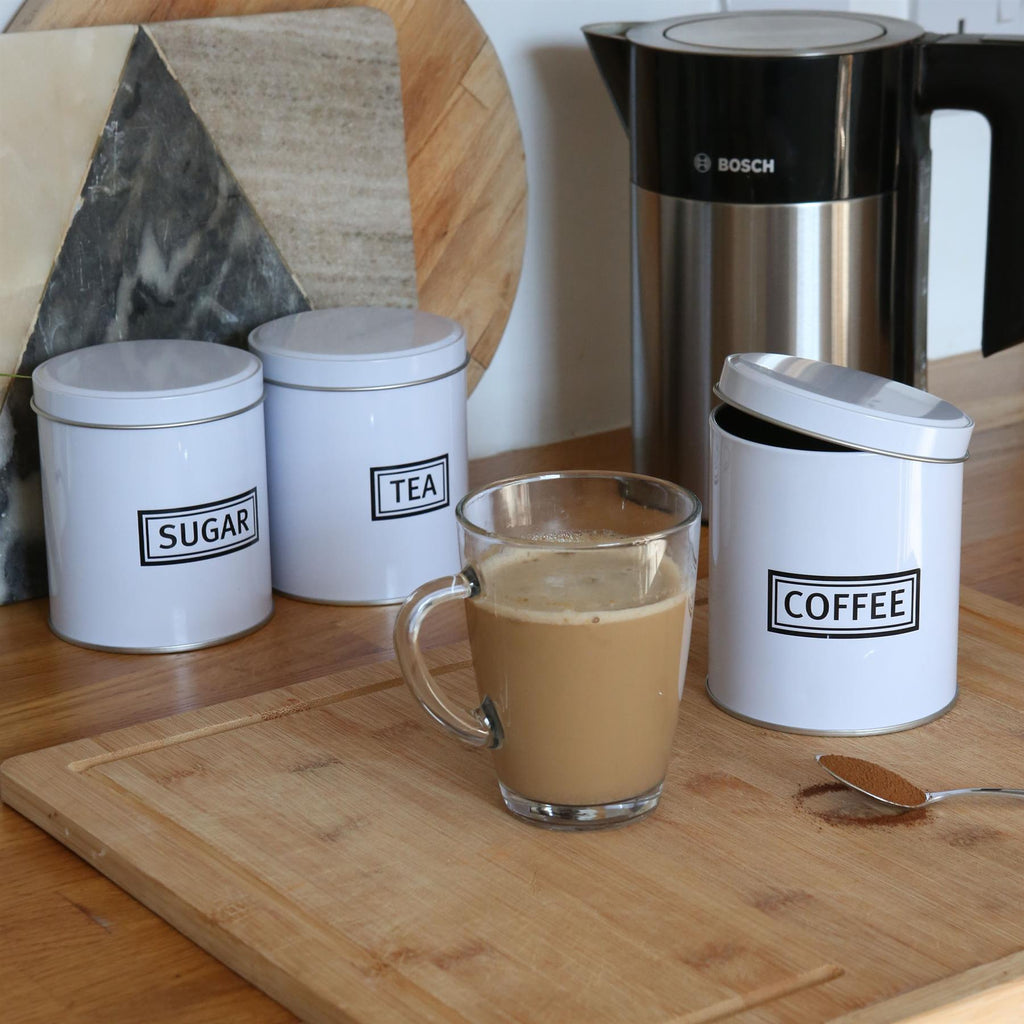 3pc Round Metal Tea Coffee Sugar Canister Set