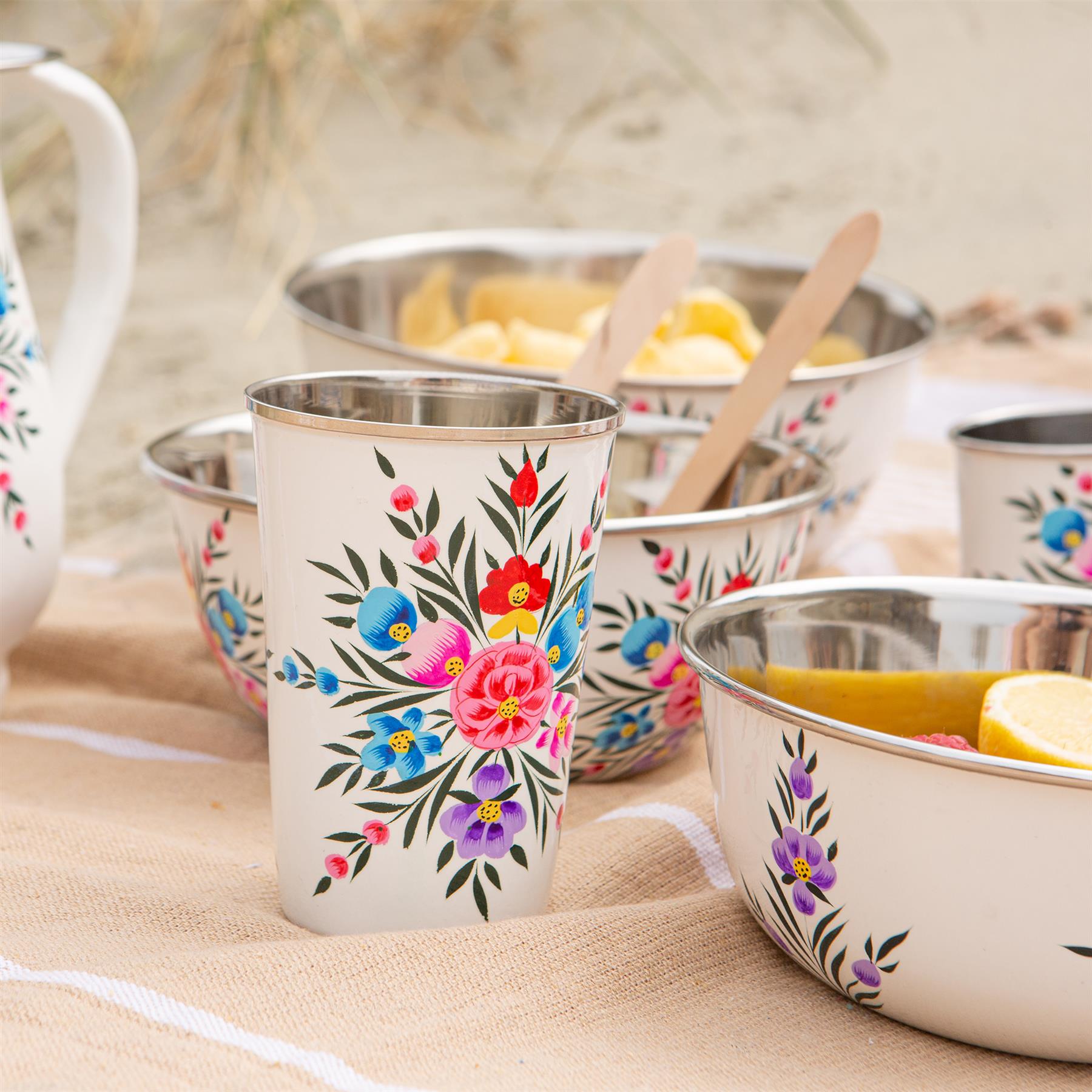 Pansy 400ml Hand-Painted Picnic Cups - Pack of Six