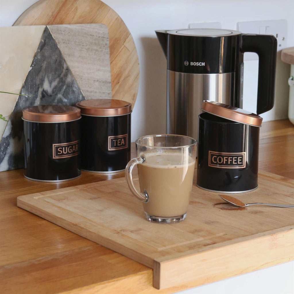 3pc Round Metal Tea Coffee Sugar Canister Set