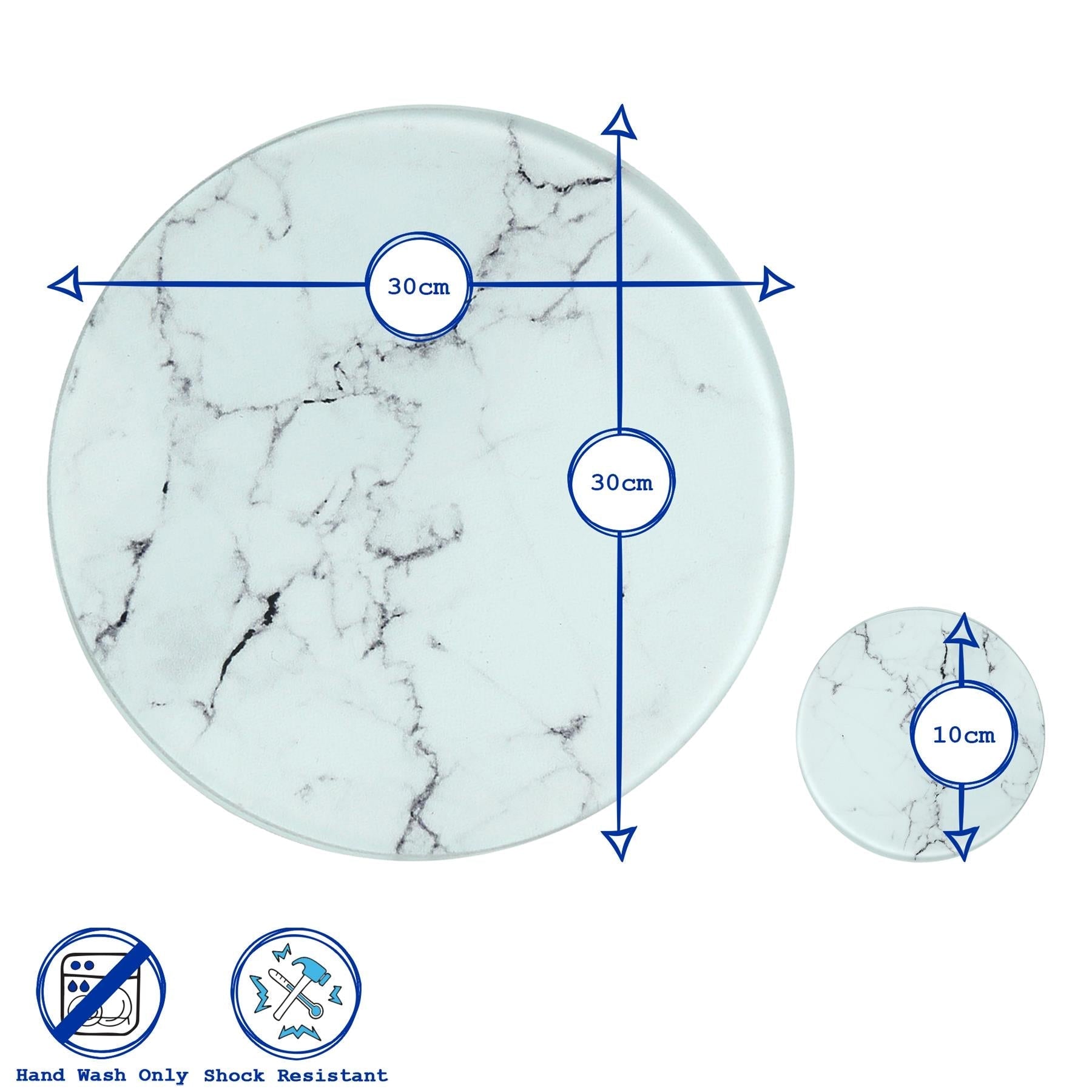 12pc Round Glass Placemats & Round Coasters Set - 30cm - Marble