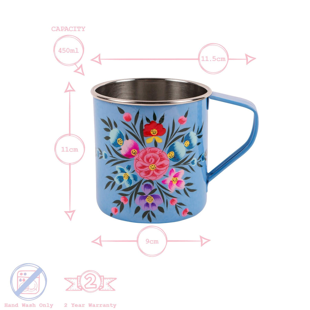 Pansy 450ml Hand-Painted Camping Mugs - Pack of Six