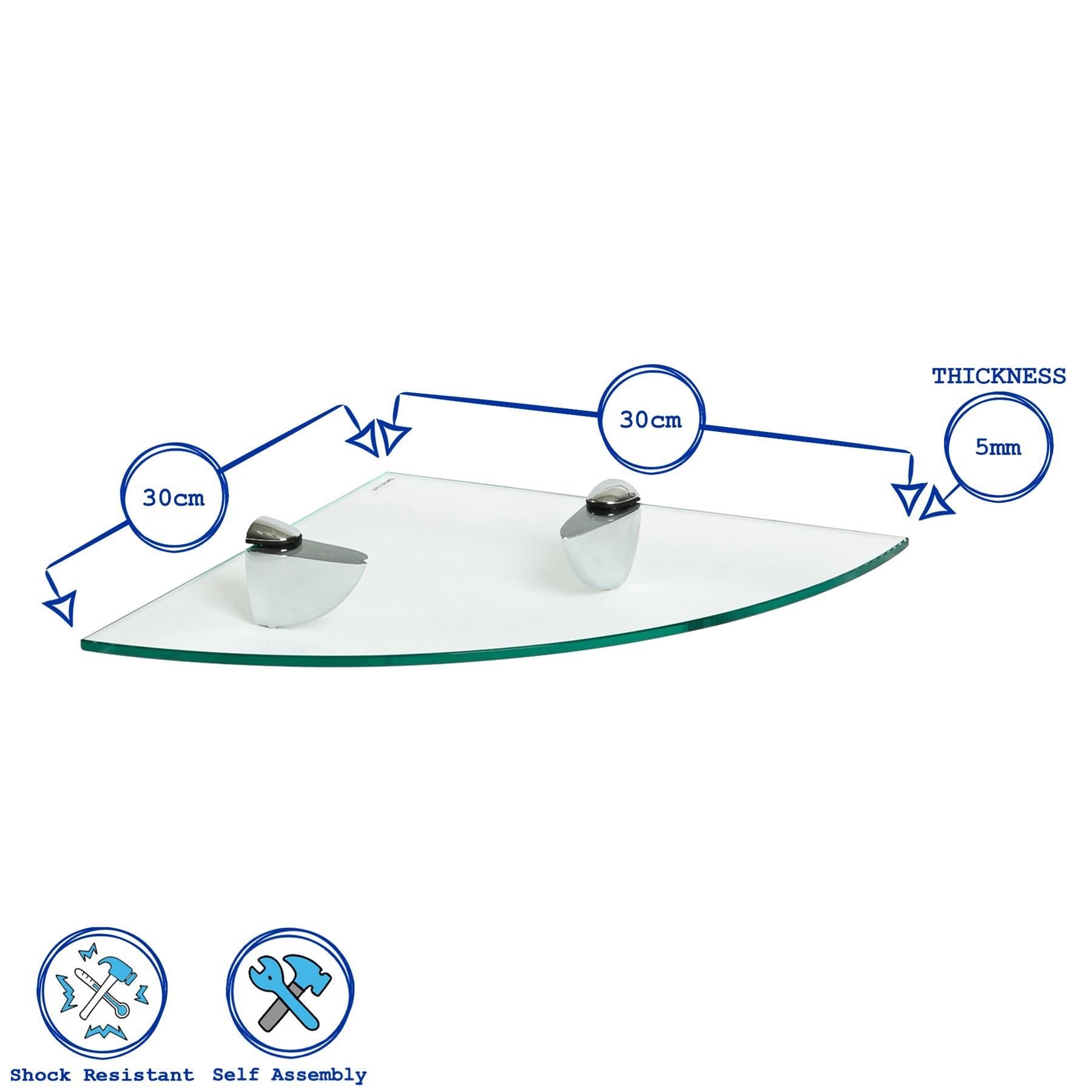 Floating Glass Bathroom Corner Shelves - 30cm - Pack of 2