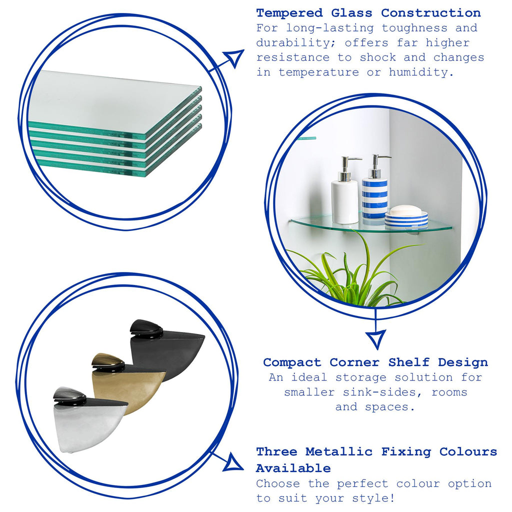 Floating Glass Bathroom Corner Shelf - 30cm